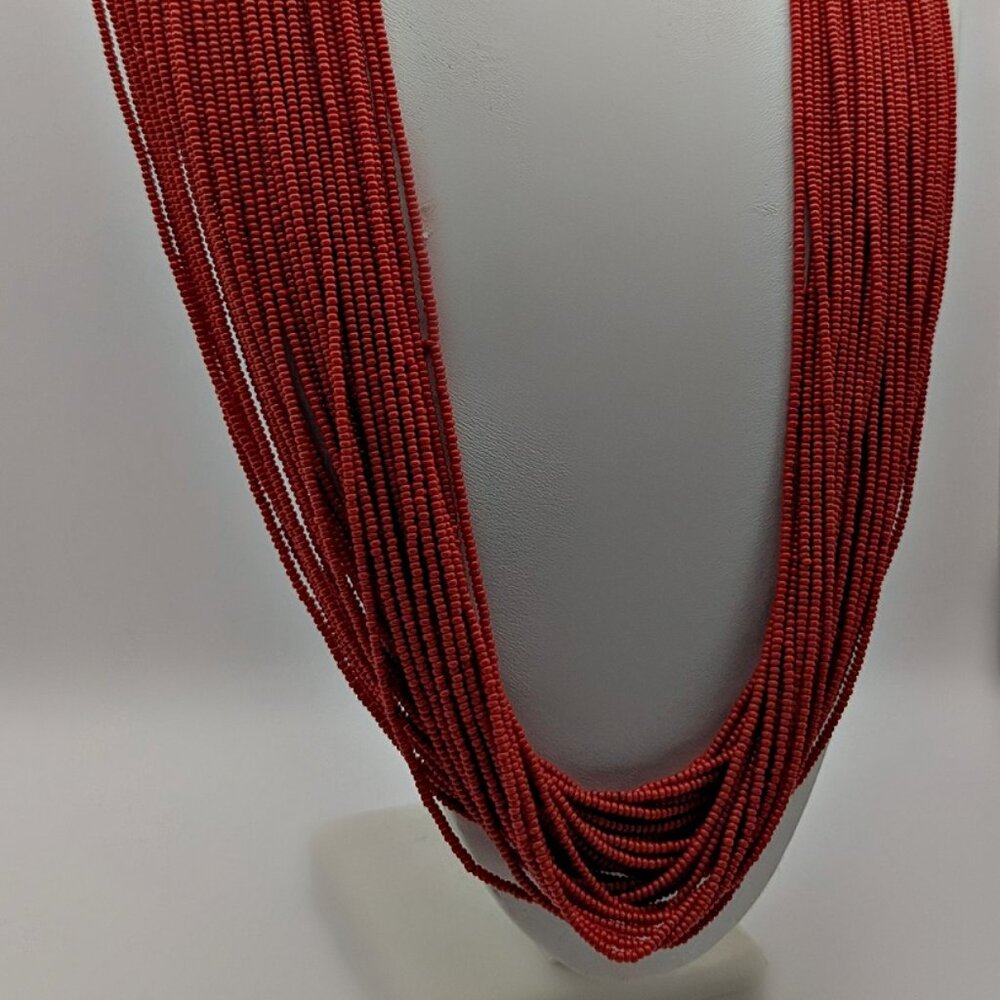 Red Tribal Necklace - 30 Strand Vintage Statement Jewelry - Bold Bohemian